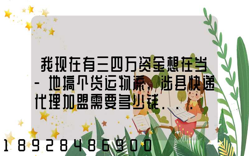 我现在有三四万资金想在当-地搞个货运物流,涉县快递代理加盟需要多少钱...