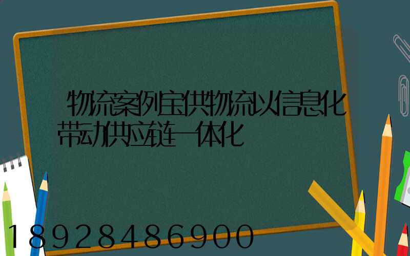 物流案例宝供物流以信息化带动供应链一体化